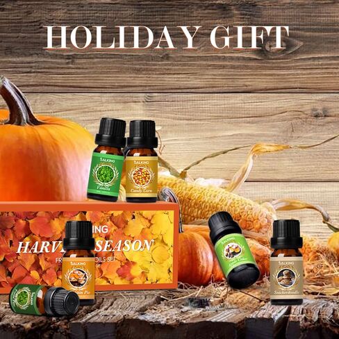 زيوت عطرية الخريف من سالكينج، زيوت عطرية فاخرة للناشر، مجموعة هدايا الزيوت المعطرة لرائحة صنع شموع الصابون - ذرة الحلوى، فطيرة اليقطين، عصير التفاح، الفانيليا، صنوبر الغابة، سنيكرز دودل in Kuwait