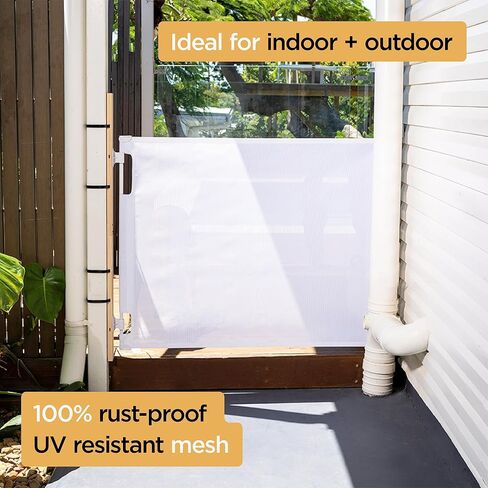 Hakuna Pets Indoor/Outdoor Paw Proof Retractable Dog Gate, 36.6" Tall Extends to 71" Wide, Black in Kuwait