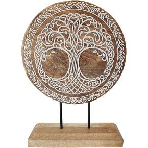 VANIYA CRAFTS® شجرة الحياة الخشبية المنحوتة يدويًا ديكور الطاولة المنقوشة تمثال ديكور المنزل لغرفة المعيشة وغرفة النوم وسطح المكتب والخزائن (أبيض طبيعي) in Kuwait