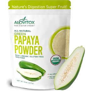 مسحوق فاكهة البابايا الخضراء العضوية من الوفيتوكس، 8 اونصة يعزز صحة البشرة ويحسن الجهاز الهضمي، خالي من الغلوتين ومعتمد وغير معدل وراثيا وصديق للنباتيين in Kuwait
