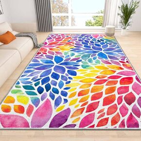 Abstract Rainbow Small Area Rug 2x3 Entryway Rug Colorful Dahlia Multicolor Floral Throw Rugs, Non-Slip Machine Washable Indoor Door Mat Entrance Carpet for Kitchen Bathroom Laundry Bedroom 2'x3' in Kuwait