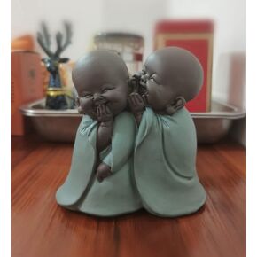FIYOEO Siamese Laughing Buddha Statues Sculptures Hand-Carved Buddha Statue Buddhism Lucky/Happy/Wealth/Peace Sign Home Decor Car Ornament
