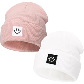 DANMY Baby Beanie Hat, Newborn Toddler Winter Warm Knit Hat with Smile face, Kids Soft Beanie Cap in Kuwait