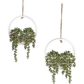 Kisflower 2Pcs Hanging Succulents Plants Artificial - Fake String of Pearls Hanging Plants with A Lanyard - Artificial Succulent Faux Plants for Room Office Home Wall Decor (Green, 2)