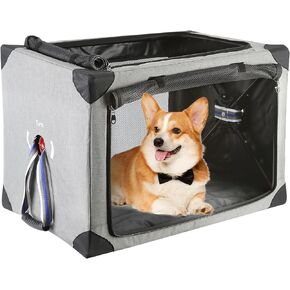 صناديق الكلاب الناعمة القابلة للطي من FLARUZIY - قفص سفر محمول للكلاب مقاس 26 بوصة للكلاب الصغيرة والقطط في الداخل والخارج، قفص للكلاب قابل للطي بثلاثة أبواب منبثق مع نوافذ شبكية متينة (رمادي) in Kuwait