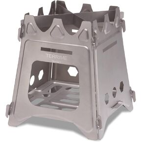 موقد تخييم محمول قابل للطي من Terrime، موقد تيتانيوم خفيف الوزن وقابل للطي، موقد مسطح متين ومضغوط للحياة في الهواء الطلق وحقيبة الظهر والمشي لمسافات طويلة والسفر والشواء والطبخ وحرق الخشب (صغير) in Kuwait