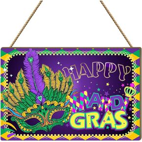 Mardi Gras Decorations Mardi Gras Wood Hanging Sign Purple Hanging Ornaments Happy Mardi Gras Party Decor Mardi Gras Wood Sign for Windows Door Wall Indoor Outdoor Decorations in Kuwait