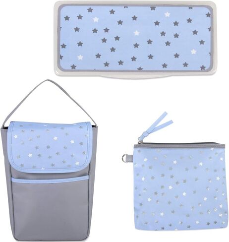 Baby Essentials Diaper Bag Tote 5 Piece Set with Sun, Moon, and Stars, Wipes Pocket, Dirty Diaper Pouch, Changing Pad (Grey/Aqua) in Saudi Arabia