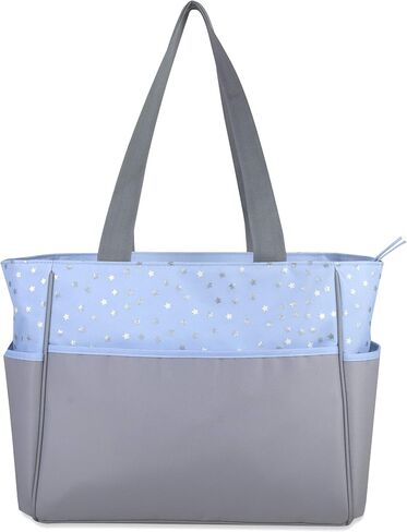 Baby Essentials Diaper Bag Tote 5 Piece Set with Sun, Moon, and Stars, Wipes Pocket, Dirty Diaper Pouch, Changing Pad (Grey/Aqua) in Saudi Arabia