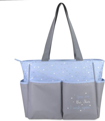 Baby Essentials Diaper Bag Tote 5 Piece Set with Sun, Moon, and Stars, Wipes Pocket, Dirty Diaper Pouch, Changing Pad (Grey/Aqua) in Saudi Arabia