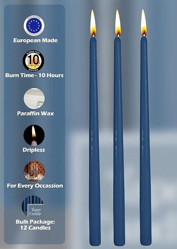 12 Pack Tall Taper Candles - 14 Inch Midnight Blue Dripless, Unscented Dinner Candle - Paraffin Wax with Cotton Wicks - 12 Hour Burn Time in Saudi Arabia