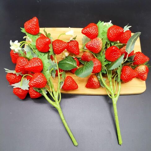 2Pack Artificial Strawberry, Artificial Strawberry Plants Fake Strawberry Fruit Flower Stem Decoration Plastic Berry Stems Faux Fake Plant Strawberry Artificial Fruit for Food Photography Props Decor in Saudi Arabia