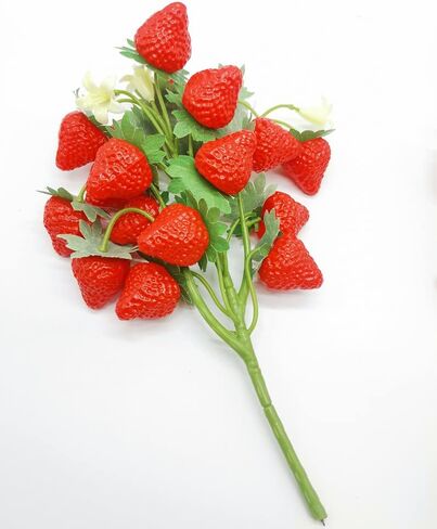 2Pack Artificial Strawberry, Artificial Strawberry Plants Fake Strawberry Fruit Flower Stem Decoration Plastic Berry Stems Faux Fake Plant Strawberry Artificial Fruit for Food Photography Props Decor in Saudi Arabia