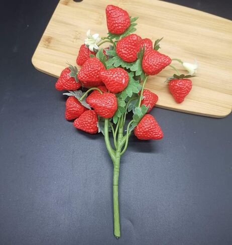 2Pack Artificial Strawberry, Artificial Strawberry Plants Fake Strawberry Fruit Flower Stem Decoration Plastic Berry Stems Faux Fake Plant Strawberry Artificial Fruit for Food Photography Props Decor in Saudi Arabia