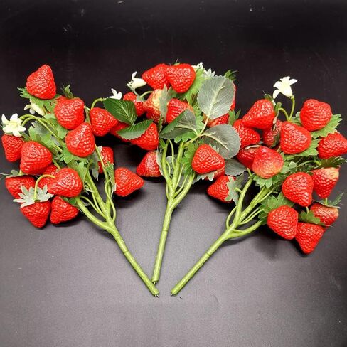 2Pack Artificial Strawberry, Artificial Strawberry Plants Fake Strawberry Fruit Flower Stem Decoration Plastic Berry Stems Faux Fake Plant Strawberry Artificial Fruit for Food Photography Props Decor in Saudi Arabia
