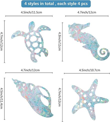 GORGECRAFT 16PCS Sea Animal Window Decals Turtle Static Glass Sliding Door Sticker Beach Clings Non Adhesive Vinyl Film Home Decals for Windows Prevent Stop Birds Strikes in Kuwait