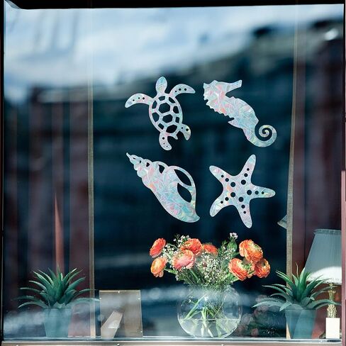 GORGECRAFT 16PCS Sea Animal Window Decals Turtle Static Glass Sliding Door Sticker Beach Clings Non Adhesive Vinyl Film Home Decals for Windows Prevent Stop Birds Strikes in Kuwait
