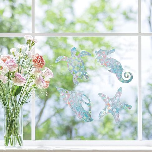 GORGECRAFT 16PCS Sea Animal Window Decals Turtle Static Glass Sliding Door Sticker Beach Clings Non Adhesive Vinyl Film Home Decals for Windows Prevent Stop Birds Strikes in Kuwait