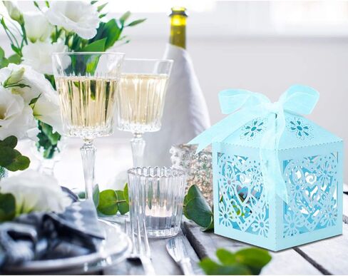 Lucky Monet 25/50/100PCS Love Heart Laser Cut Wedding Candy Gift Box Chocolate Box for Wedding Favor Birthday Party Bridal Shower with Ribbon (25pcs, Pink) in Kuwait