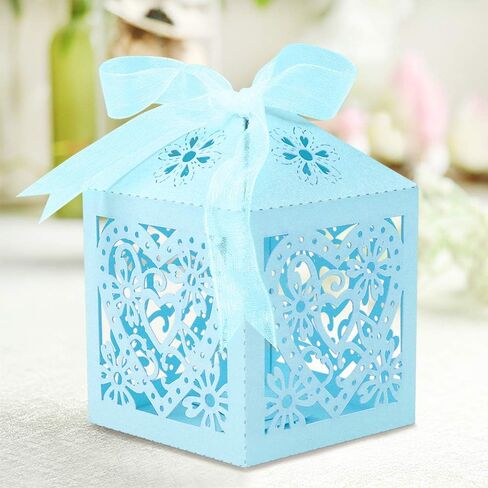 Lucky Monet 25/50/100PCS Love Heart Laser Cut Wedding Candy Gift Box Chocolate Box for Wedding Favor Birthday Party Bridal Shower with Ribbon (25pcs, Pink) in Kuwait