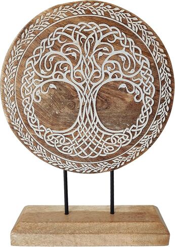 VANIYA CRAFTS® شجرة الحياة الخشبية المنحوتة يدويًا ديكور الطاولة المنقوشة تمثال ديكور المنزل لغرفة المعيشة وغرفة النوم وسطح المكتب والخزائن (أبيض طبيعي) in Kuwait