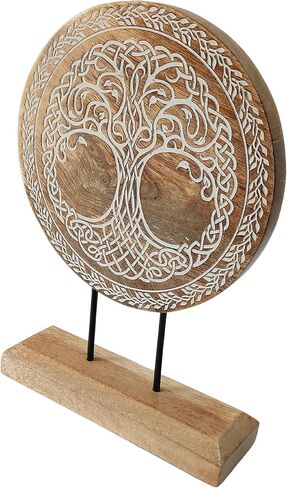 VANIYA CRAFTS® شجرة الحياة الخشبية المنحوتة يدويًا ديكور الطاولة المنقوشة تمثال ديكور المنزل لغرفة المعيشة وغرفة النوم وسطح المكتب والخزائن (أبيض طبيعي) in Kuwait