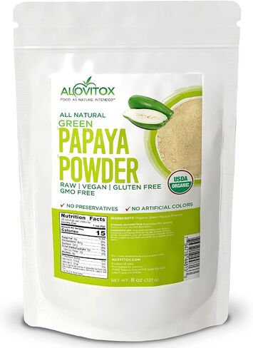 مسحوق فاكهة البابايا الخضراء العضوية من الوفيتوكس، 8 اونصة يعزز صحة البشرة ويحسن الجهاز الهضمي، خالي من الغلوتين ومعتمد وغير معدل وراثيا وصديق للنباتيين in Kuwait