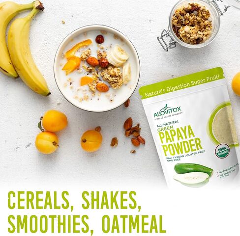 مسحوق فاكهة البابايا الخضراء العضوية من الوفيتوكس، 8 اونصة يعزز صحة البشرة ويحسن الجهاز الهضمي، خالي من الغلوتين ومعتمد وغير معدل وراثيا وصديق للنباتيين in Kuwait