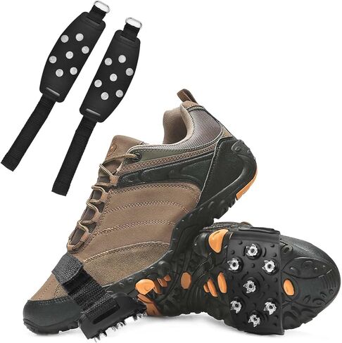 Crampons for Hiking Boots, Ice Cleats with 7 Micro Shoe Spikes, Anti Slip Ice Snow Grips for Walking Climbing Hiking Ice Fishing, Average Size in Kuwait