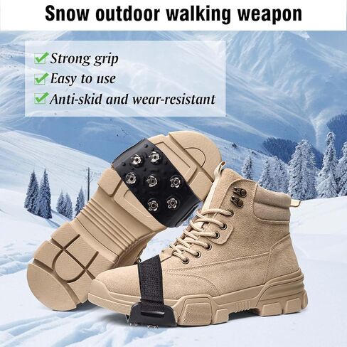 Crampons for Hiking Boots, Ice Cleats with 7 Micro Shoe Spikes, Anti Slip Ice Snow Grips for Walking Climbing Hiking Ice Fishing, Average Size in Kuwait