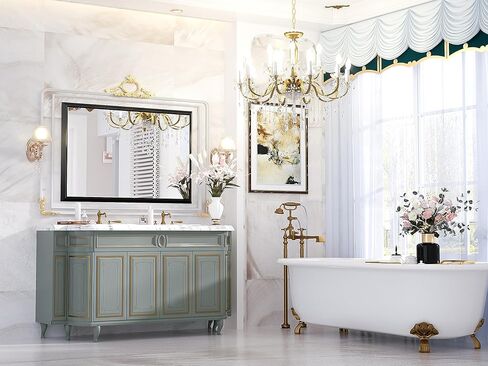 PILOCOS 36 × 30 بوصة مرآة حمام مؤطرة باللون الأسود للجدار، مرآة حمام مستطيلة الغرور مرآة حائط سوداء غير لامعة مع إطار زاوية يمين مشطوف، مرآة المزرعة الحديثة (أفقي / عمودي) in Kuwait