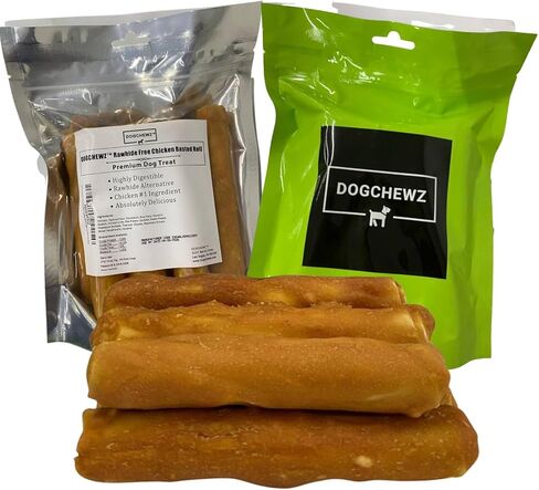 DOGCHEWZ™ Rawhide Free Basted Roll Chicken Wrapped Dog Chew Size 5 Inch (8 Count/Bag) - Gluten Free - Long Lasting Chew in Kuwait