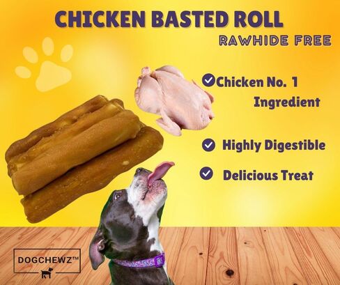 DOGCHEWZ™ Rawhide Free Basted Roll Chicken Wrapped Dog Chew Size 5 Inch (8 Count/Bag) - Gluten Free - Long Lasting Chew in Kuwait