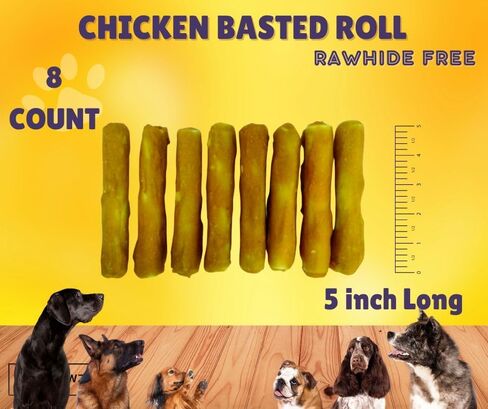 DOGCHEWZ™ Rawhide Free Basted Roll Chicken Wrapped Dog Chew Size 5 Inch (8 Count/Bag) - Gluten Free - Long Lasting Chew in Kuwait