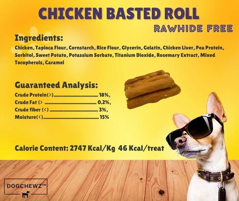DOGCHEWZ™ Rawhide Free Basted Roll Chicken Wrapped Dog Chew Size 5 Inch (8 Count/Bag) - Gluten Free - Long Lasting Chew in Kuwait