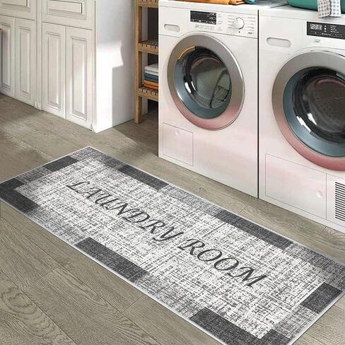 سجادة غرفة الغسيل Sussexhome غير قابلة للانزلاق وقابلة للغسل، عداء حمام رفيع للغاية ومنخفض الوبر، سجادة حمام مطبوعة لغرفة الغسيل، ديكور غرفة الغسيل، 20x59 بوصة in Saudi Arabia
