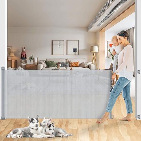 78 Inch Extra Wide Retractable Baby Gate for Large Opening Child Safety Indoor/Outdoor Retractable Mesh 34" Tall for Doorways, Stairs, Hallways, Gray in Saudi Arabia
