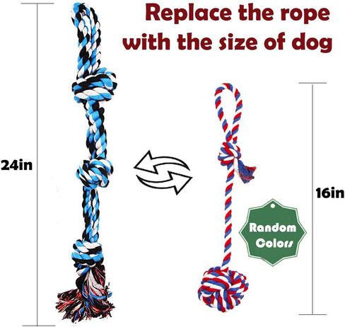 Highland Farms Select ألعاب الحبال الزنبركية للكلاب مع مجموعة كبيرة من الحبال الزنبركية، لعبتين مختلفتين للمضغ من الحبال القطنية الملتوية وحبل بطول 16 قدم - آمنة للكلاب للسحب والمطاردة والمضغ والإثارة والتدريب in Kuwait