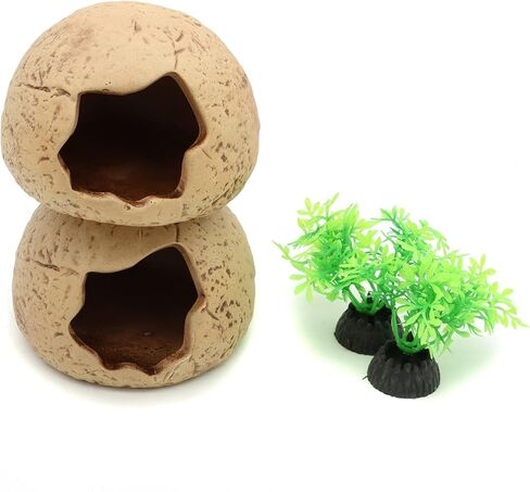 ALEGI زخارف سيراميك حوض السمك القابلة للتكديس الكهوف الصخرية، إكسسوارات ديكور حوض أسماك بيتا، مخبأ لإخفاء تكاثر الروبيان (2 خبز سيراميك) in Kuwait