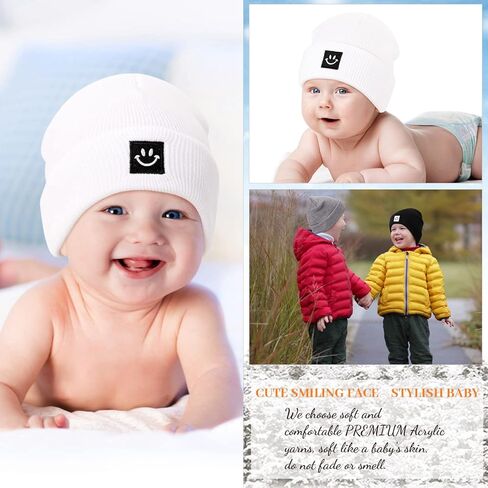 DANMY Baby Beanie Hat, Newborn Toddler Winter Warm Knit Hat with Smile face, Kids Soft Beanie Cap in Kuwait