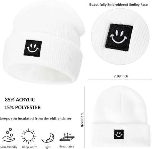 DANMY Baby Beanie Hat, Newborn Toddler Winter Warm Knit Hat with Smile face, Kids Soft Beanie Cap in Kuwait