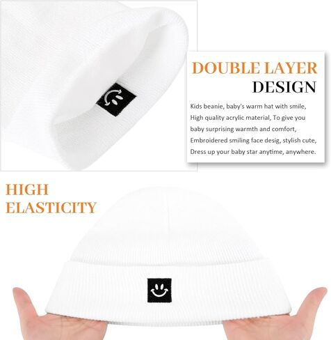 DANMY Baby Beanie Hat, Newborn Toddler Winter Warm Knit Hat with Smile face, Kids Soft Beanie Cap in Kuwait