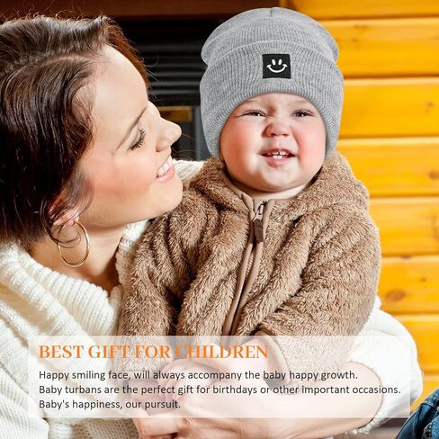 DANMY Baby Beanie Hat, Newborn Toddler Winter Warm Knit Hat with Smile face, Kids Soft Beanie Cap in Kuwait