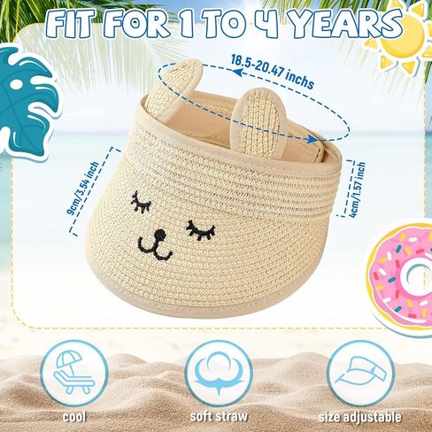 3 Pcs Baby Straw Visor Hat Kids Summer Empty Top Smile Sun Hat Wide and Big Brim Cute Ears Toddler Beach Hat for 1-4 Years, Beige, Coffee, Pink in Saudi Arabia