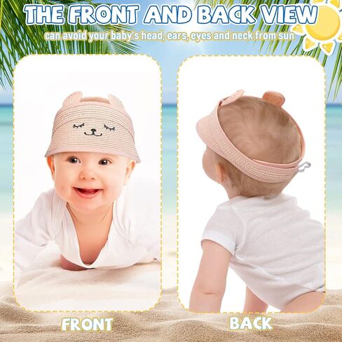 3 Pcs Baby Straw Visor Hat Kids Summer Empty Top Smile Sun Hat Wide and Big Brim Cute Ears Toddler Beach Hat for 1-4 Years, Beige, Coffee, Pink in Saudi Arabia