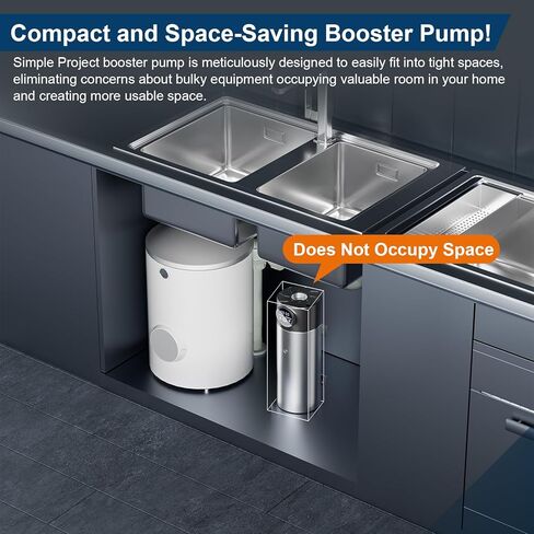 سيمبل بروجيكت مضخة تعزيز ضغط المياه للمنزل بالكامل 600 واط، مضخة تعزيز ضغط المياه بتصميم انبوبي للمنزل، هادئة ومستقرة، تحكم بشاشة تعمل باللمس، غرفة الاستحمام المضغوطة، الحمام، المطبخ in Kuwait