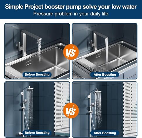 سيمبل بروجيكت مضخة تعزيز ضغط المياه للمنزل بالكامل 600 واط، مضخة تعزيز ضغط المياه بتصميم انبوبي للمنزل، هادئة ومستقرة، تحكم بشاشة تعمل باللمس، غرفة الاستحمام المضغوطة، الحمام، المطبخ in Kuwait