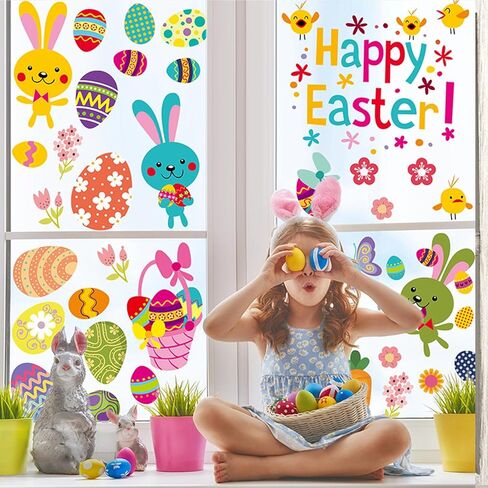 ملصقات نافذة على شكل بيضة عيد الفصح قابلة للإزالة على شكل بيضة عيد الفصح مرحباً بالربيع وعيد الفصح، ملصقات على شكل أرنب وبعض البتلات الصغيرة لنافذة الجزر لملحقات المكتب ومستلزمات حفلات عيد الفصح ونوافذ زجاجية للأطفال D in Kuwait