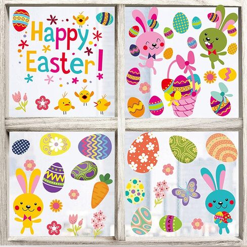 ملصقات نافذة على شكل بيضة عيد الفصح قابلة للإزالة على شكل بيضة عيد الفصح مرحباً بالربيع وعيد الفصح، ملصقات على شكل أرنب وبعض البتلات الصغيرة لنافذة الجزر لملحقات المكتب ومستلزمات حفلات عيد الفصح ونوافذ زجاجية للأطفال D in Kuwait