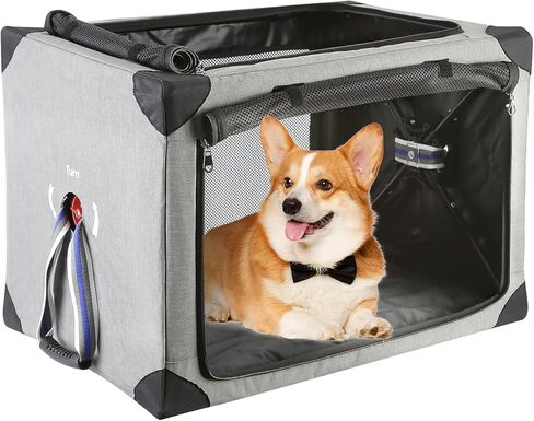 صناديق الكلاب الناعمة القابلة للطي من FLARUZIY - قفص سفر محمول للكلاب مقاس 26 بوصة للكلاب الصغيرة والقطط في الداخل والخارج، قفص للكلاب قابل للطي بثلاثة أبواب منبثق مع نوافذ شبكية متينة (رمادي) in Kuwait